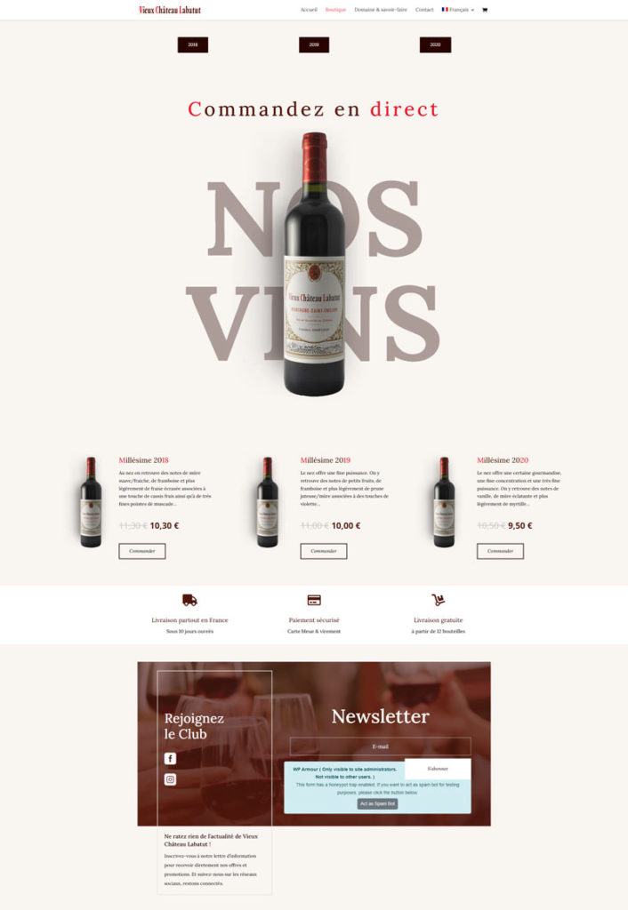 Site e-commerce du Vieux Château Labatut, Montagne Saint-Émilion