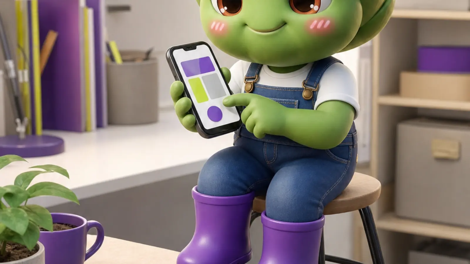 Carte graphique noire sur la conception d'un site mobile first : accroche en grands caractères blancs avec un mot en italique vert lime, signature artichaut de paris en bas à gauche, et Arti la mascotte artichaut 3D à droite tenant un smartphone