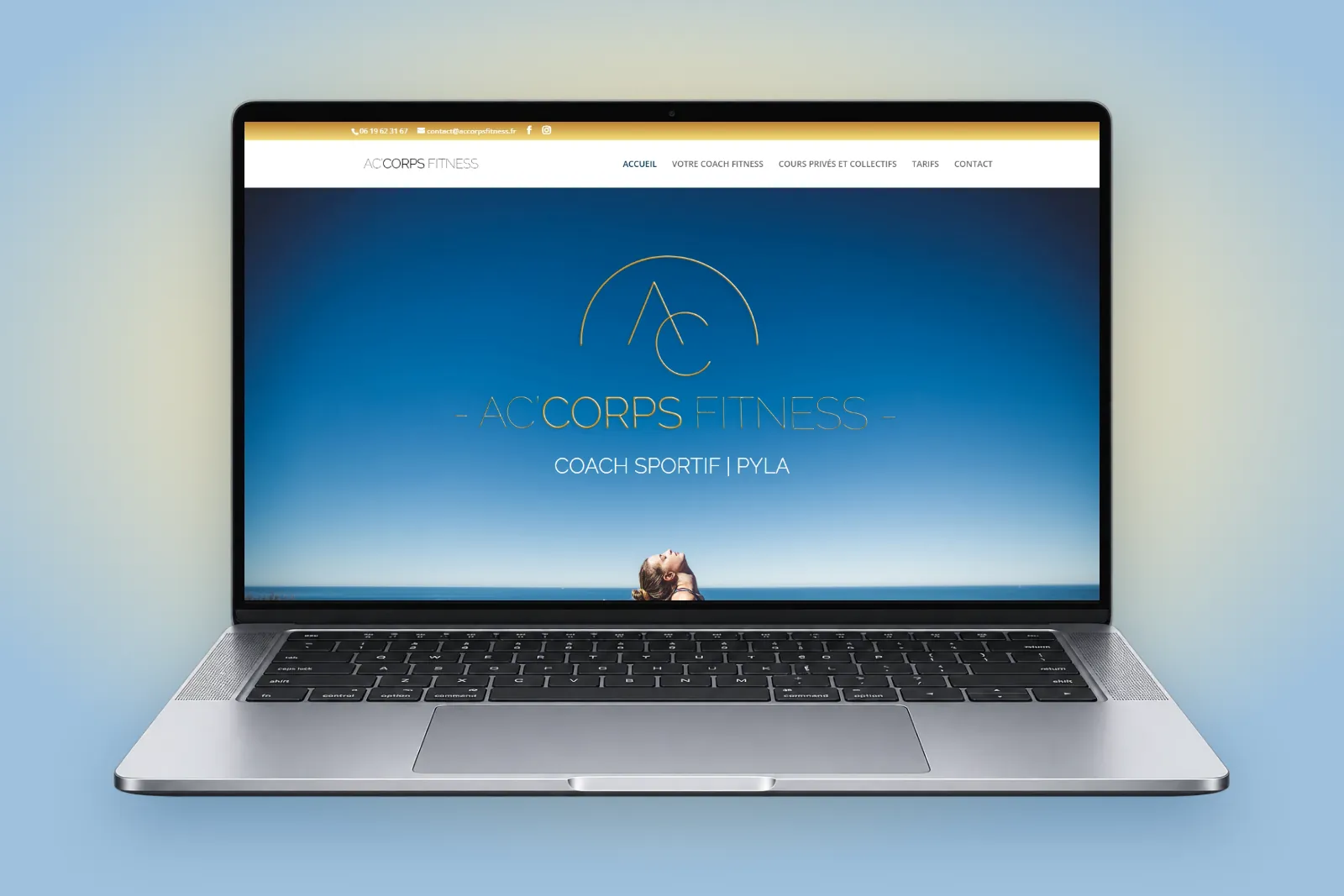 Site internet d'AC'CORPS FITNESS, coach fitness au Pyla et à Arcachon, affiché sur un ordinateur portable