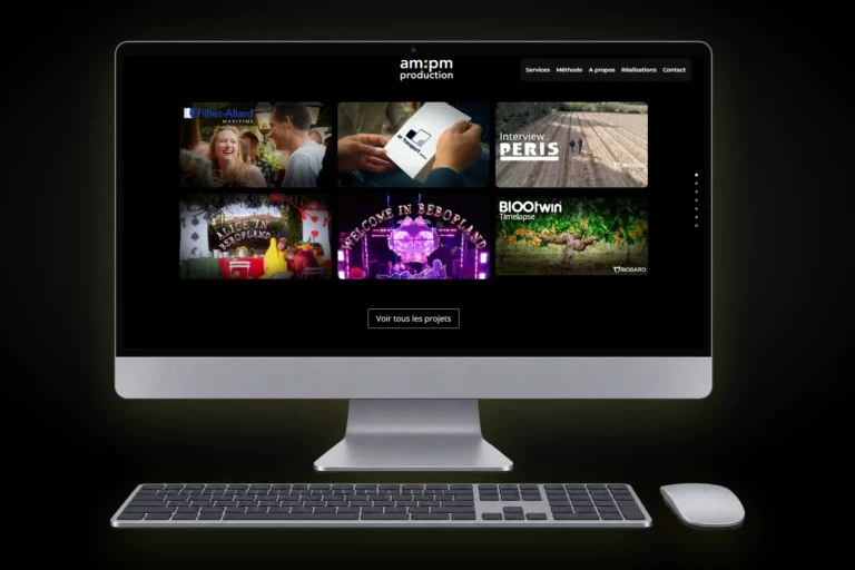 Site internet de ampm production, production audiovisuelle en Gironde, affiché sur un ordinateur de bureau