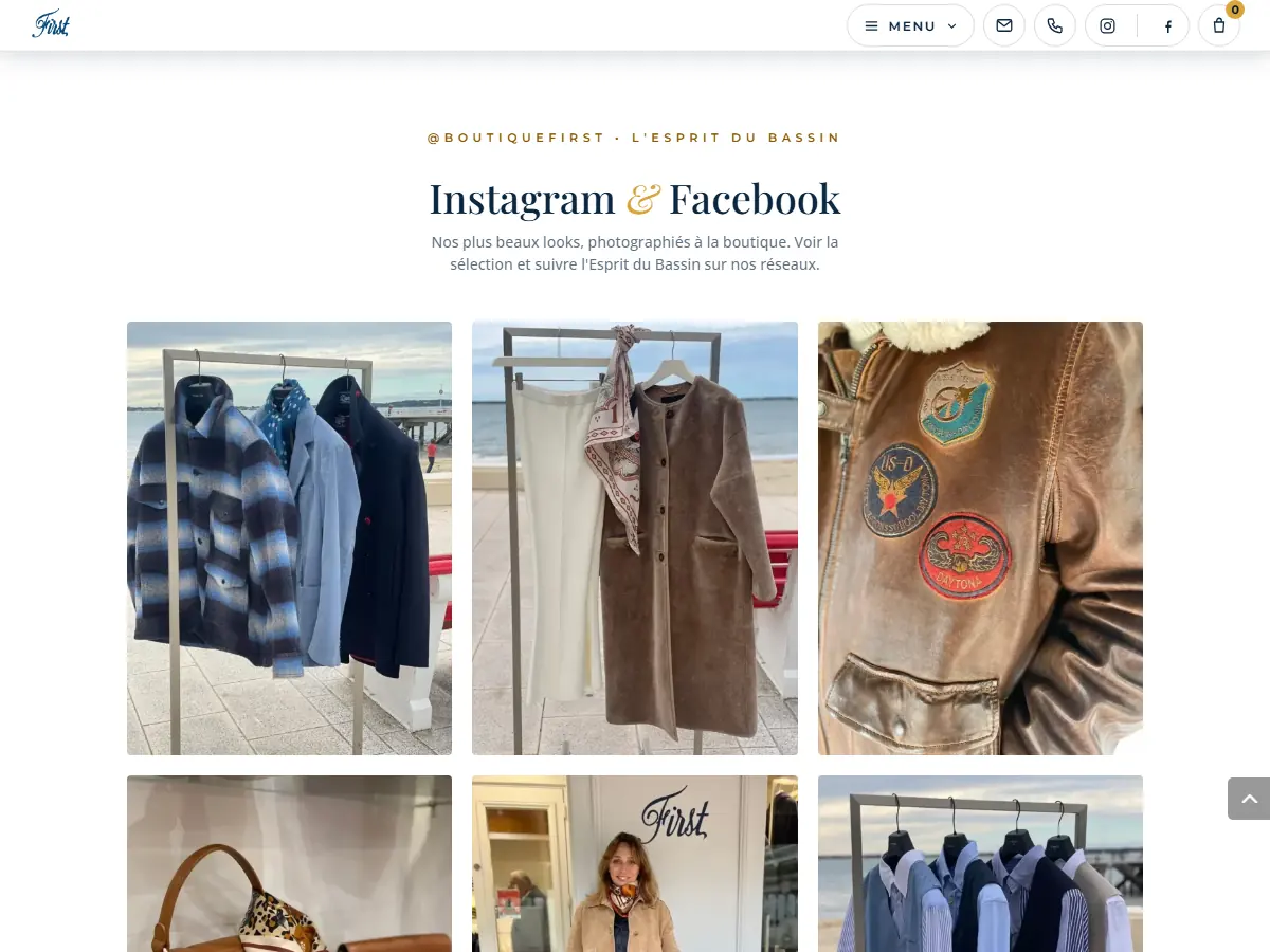 Galerie de looks photographiés à la boutique, sur la page d'accueil du site des Boutiques First