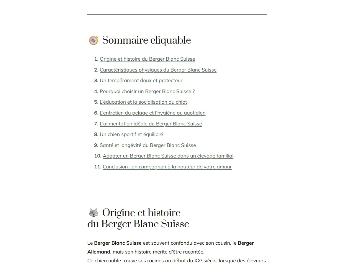 Article du blog de l'élevage dans la nouvelle charte : sommaire cliquable et titres en Prata