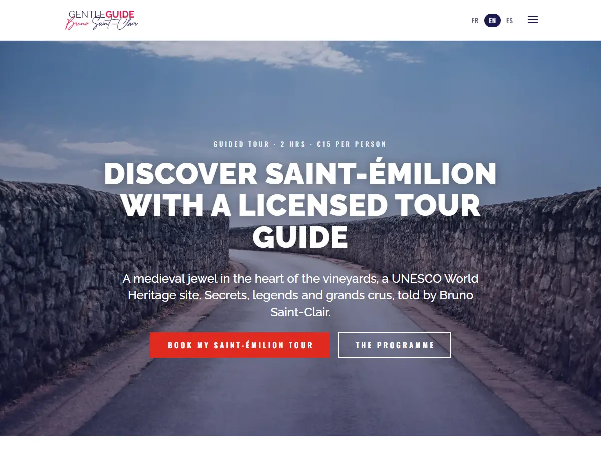 Version anglaise de gentleguide.fr : page Discover Saint-Émilion with a licensed tour guide