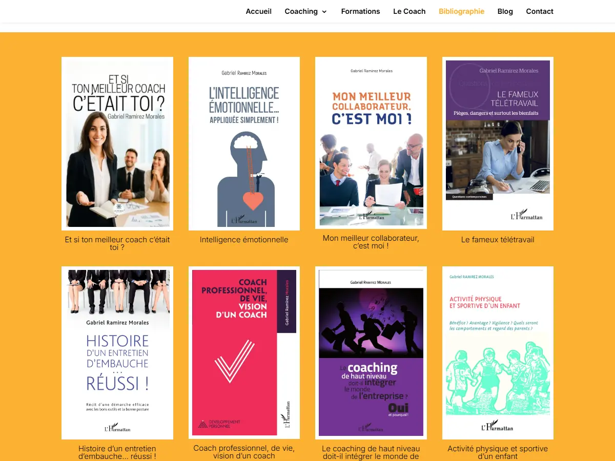 Page bibliographie du site GRM Coaching : couvertures des livres de Gabriel Ramirez Morales