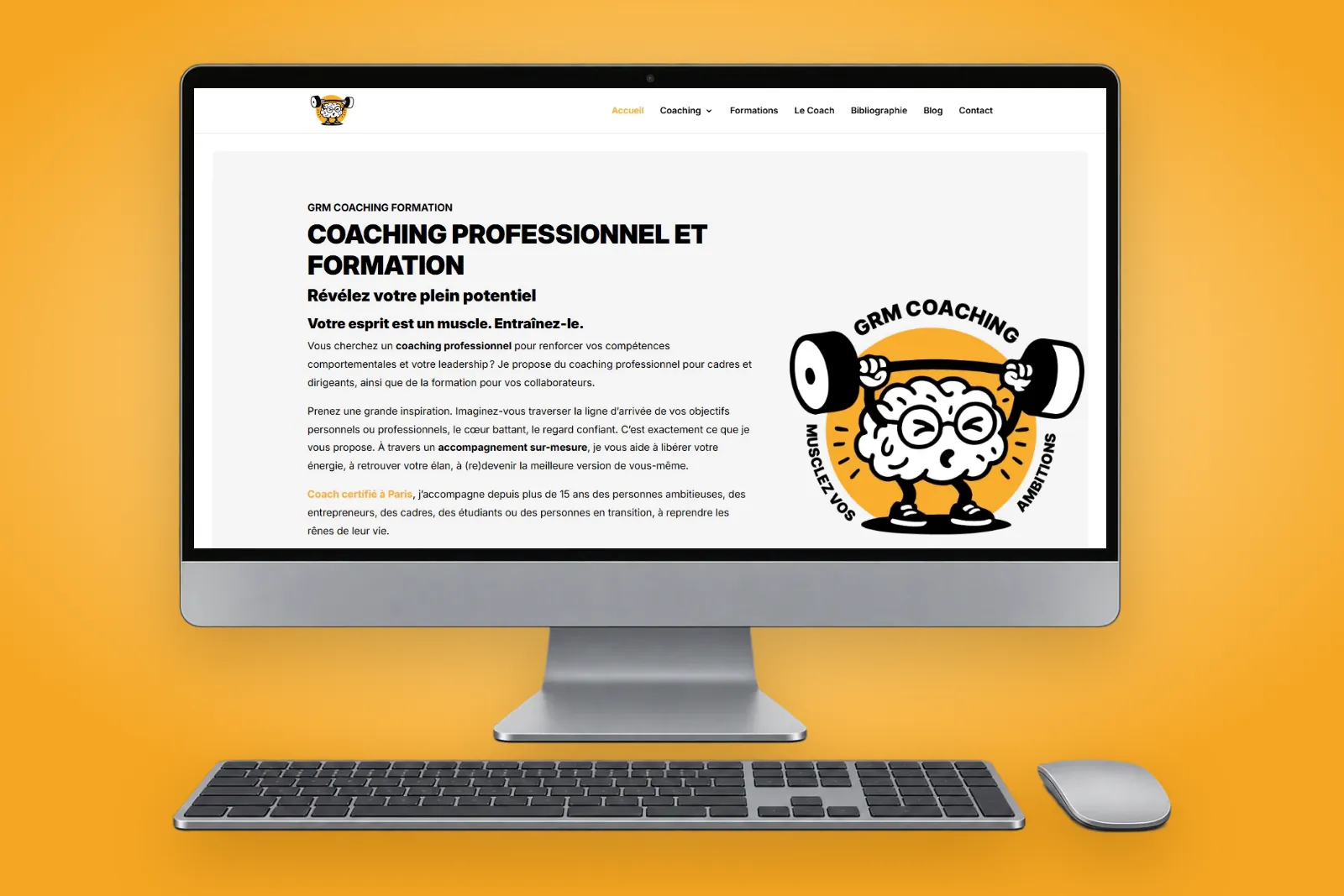 Site internet de GRM Coaching, coach professionnel et formateur à Paris, affiché sur un ordinateur de bureau