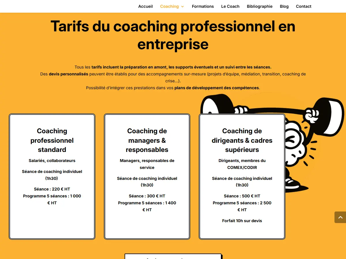 Grille des tarifs du coaching professionnel en entreprise : salariés, managers, dirigeants