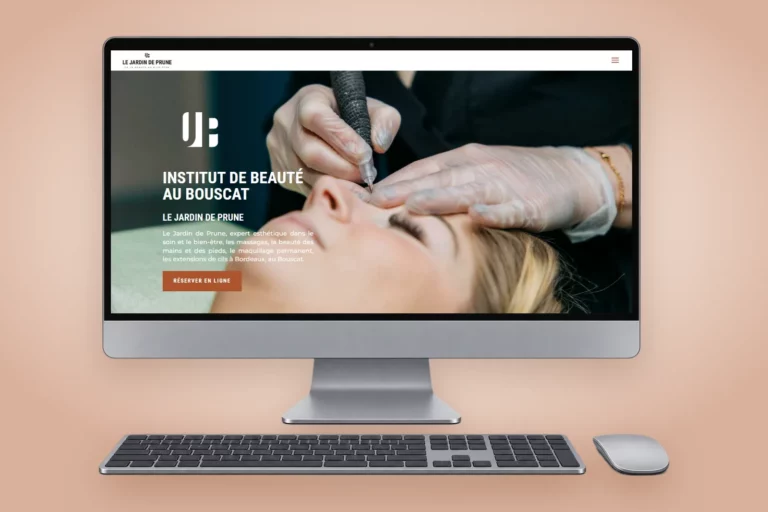 Site internet du Jardin de Prune, institut de beauté et spa au Bouscat près de Bordeaux, affiché sur un ordinateur de bureau