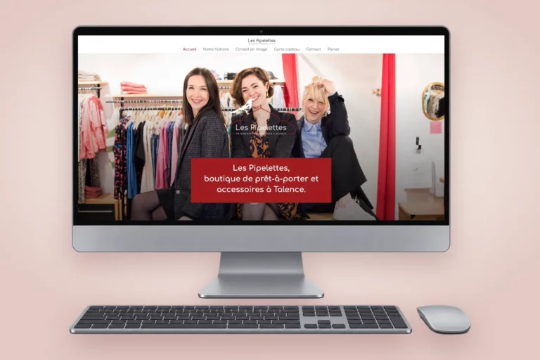 Site internet des Pipelettes, boutique de prêt-à-porter et accessoires à Talence, affiché sur un ordinateur de bureau