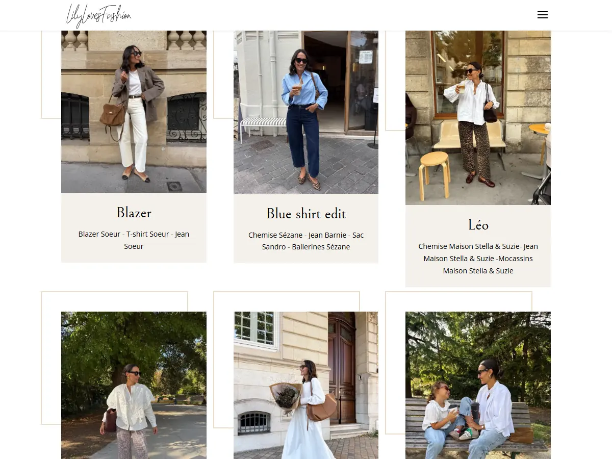 Page My Every Day Instagram du blog LilyLovesFashion : grille de looks de la saison avec les marques portées sous chaque photo