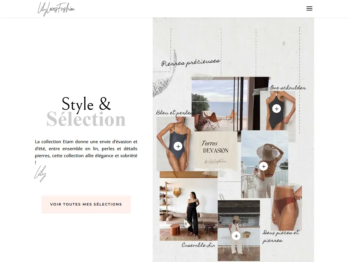Planche de sélection maillots et tenues d'été sur le blog LilyLovesFashion, avec des points cliquables posés sur les pièces