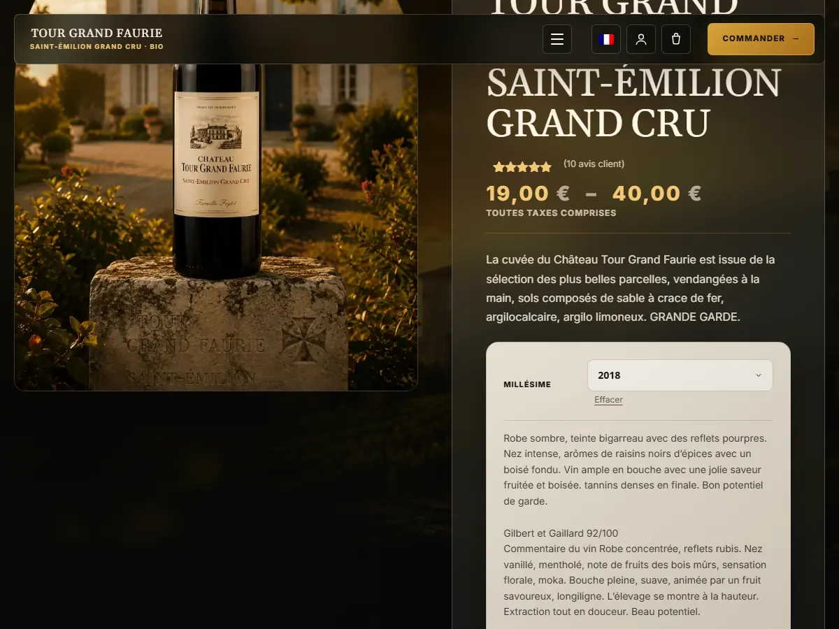 Fiche produit du Saint-Émilion Grand Cru Château Tour Grand Faurie : choix du millésime, prix et avis clients