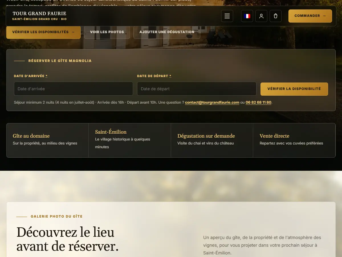 Formulaire de réservation du gîte Le Magnolia au Château Tour Grand Faurie : dates d'arrivée et de départ