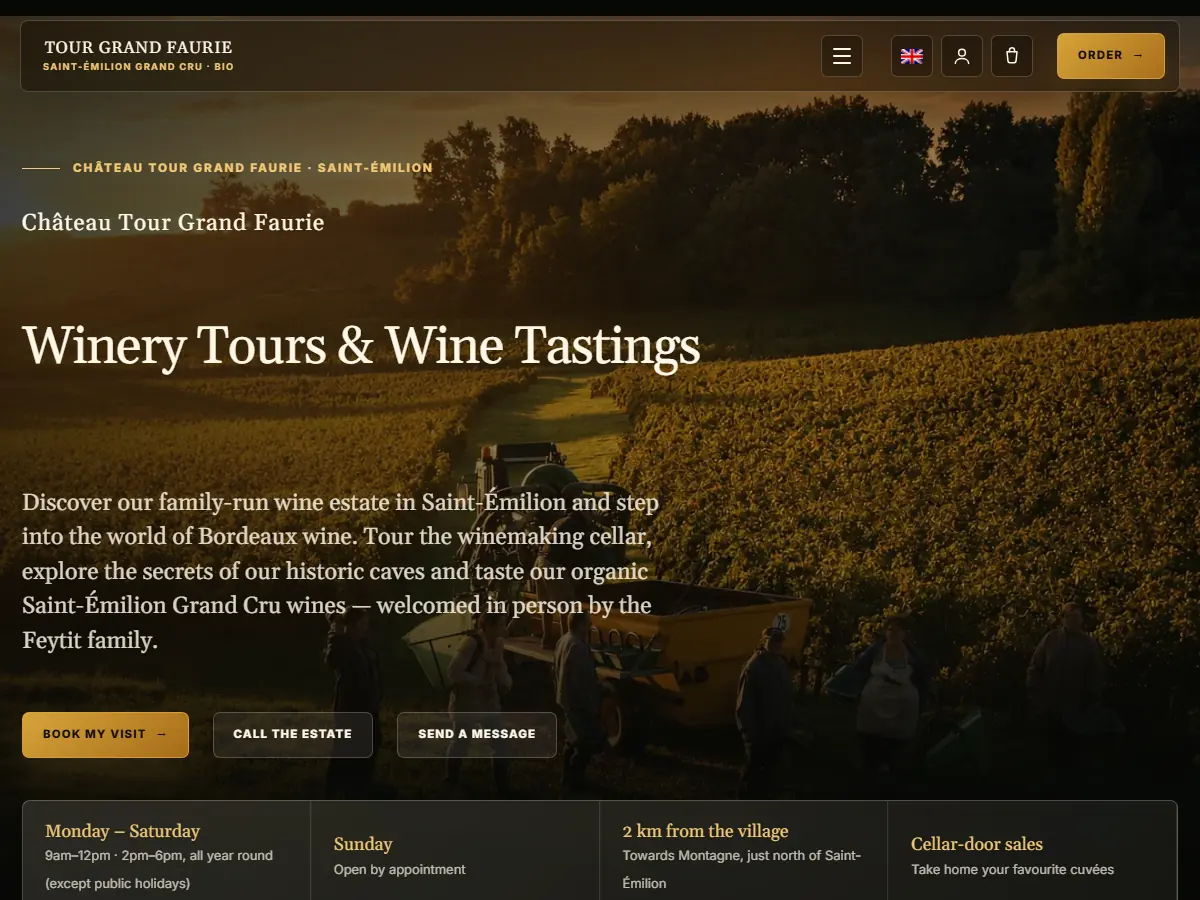 Version anglaise du site du Château Tour Grand Faurie : page Winery Tours & Wine Tastings