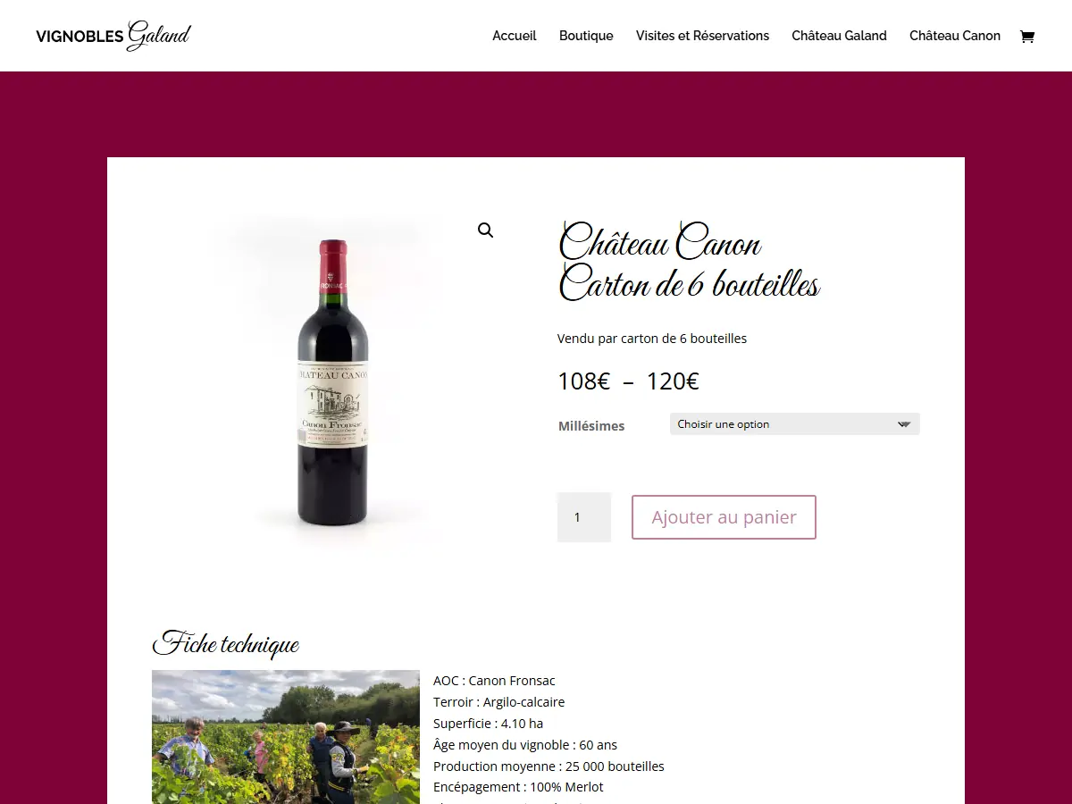 Fiche produit du Château Canon, AOC Canon-Fronsac : choix du millésime, prix par carton et fiche technique